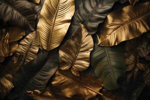 Gold tropical palm leaves. Nature spring concept. Minimal abstract jungle or forest pattern. photo