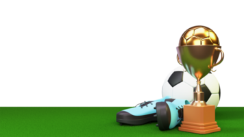 3d representación de dorado victorioso trofeo taza con fútbol pelota, Deportes zapato. png