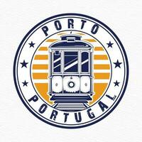 Logo of Porto Portugal with tram for t-shirt design vector illustration