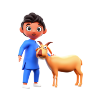 3D Islamic Young Boy Holding Goat png