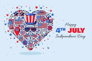 4th July USA Heart Template Horizontal Poster vector