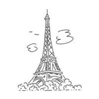 Eiffel tower in Paris on a white background. Landmark of Paris. Vector linear illustration. Doodle style