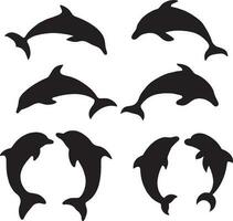 silueta de delfines icono conjunto vector ilustración