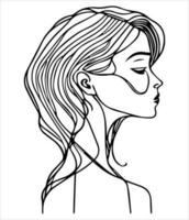 Vector illustration of a beautiful girl's face drawn with one black continuous line.