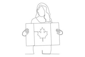 A woman holding a Canada symbol poster vector