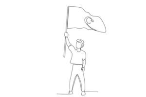 un hombre con Rizado pelo levanta un turco bandera vector