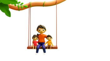 3D Rendering of Young Man Swinging With His Children png