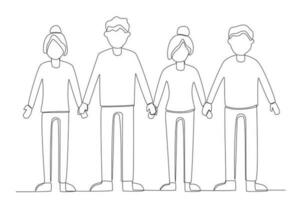 Four friends holding hands vector