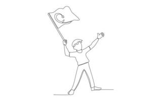 A boy holds up a Turkish flag vector