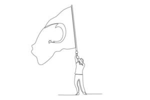 A man holds up a flag with a pole vector