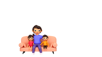 3D Young Man Sitting At Sofa With His Son And Daughter png