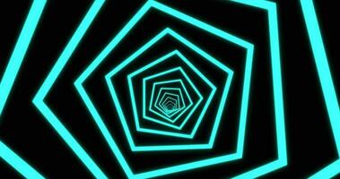 Abstract neon pentagon tunnel motion background, digital futuristic background, 3D, 4K seamless loop video