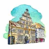 Architecture hameln germany watercolor hand drawn illustration isolated on white background vector