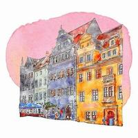 Architecture germany watercolor hand drawn illustration isolated on white background vector