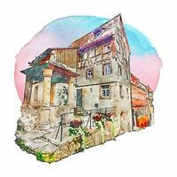 Rothenburg germany watercolor hand drawn illustration isolated on white background vector