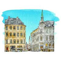 Copenhagen denmark watercolor hand drawn illustration isolated on white background vector