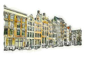 Amsterdam Netherlands Architecture Watercolor Sketch Hand Drawn vector