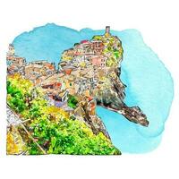 Architecture vernazza italy watercolor hand drawn illustration isolated on white background vector