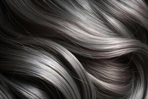 Beautiful gray hair background. Healthy smooth shiny hair. Generative AI photo