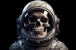 A skullface astronaut in the space suit and a helmet. A dead spaceman in the space. photo