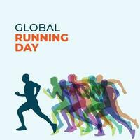 global running day design template for celebration. running people silhouette. running man and woman. jogging vector illustration. flat vector.