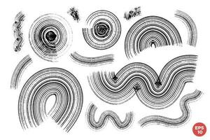 Ink dry brush drawn scrawls, strokes and shapes vector set. Childish drawing. Hand drawnartistic elements.