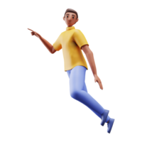 3D Young Man Jumping And Pointing His Finger png