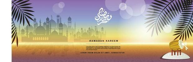 Welcome ramadan sunset background. Greeting card, banner, poster and sticker concept,geometry vector