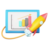 3D Rendering of Presentation Growth Bar Graph And Launching Rocket png