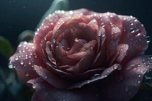 Rose in full bloom with water drops on petals. A striking macro shot. photo