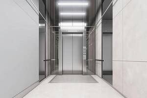 interior ver de un moderno ascensor. oficina o moderno hotel pasillo, vacío vestíbulo interior. generativo ai foto