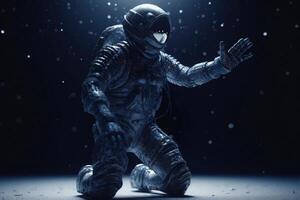 An astronaut in a spacesuit performing a dance in a secret location. photo