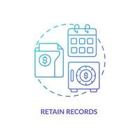 Retain records blue gradient concept icon. Financial documents storage. Payroll processing step abstract idea thin line illustration. Isolated outline drawing vector