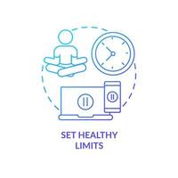 Set healthy limits blue gradient concept icon. Content overload. Reduce teen anxiety from doomscrolling abstract idea thin line illustration. Isolated outline drawing vector