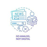 Go analog not digital blue gradient concept icon. Reduce anxiety about news. Manage information overload abstract idea thin line illustration. Isolated outline drawing vector