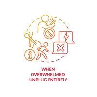 Unplug when feeling overwhelmed red gradient concept icon. Protecting brain from information overload abstract idea thin line illustration. Isolated outline drawing vector