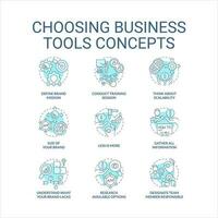 Choosing business tools turquoise concept icons set. Brand strategizing idea thin line color illustrations. Isolated symbols. Editable stroke vector