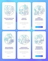 News overload blue gradient onboarding mobile app screen set. Walkthrough 3 steps graphic instructions with linear concepts. UI, UX, GUI template vector