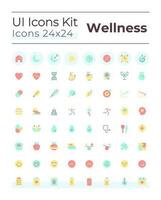 Health and wellness flat color ui icons set. Lifestyle. Physical and mental wellbeing. GUI, UX design for mobile app. Vector isolated RGB pictograms