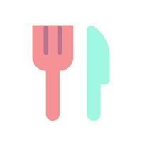 tenedor y cuchillo plano color ui icono. restaurante signo. cuchillería. servir arriba mesa. cocina utensilio. sencillo lleno elemento para móvil aplicación vistoso sólido pictograma. vector aislado rgb ilustración