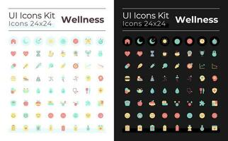 Wellness flat color ui icons set for dark, light mode. Active and healthy lifestyle. GUI, UX design for mobile app. Vector isolated RGB pictograms