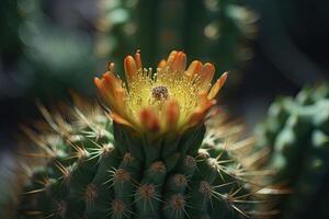 Macro closeup of blooming cactus. photo