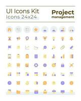 Project management pixel perfect flat gradient color ui icons kit. Task organization. Business process. Vector isolated RGB pictograms. GUI, UX design for web, mobile