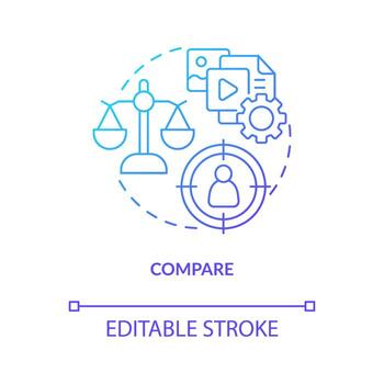 Compare and analyze blue gradient concept icon. Customers research. Content personalization engine abstract idea thin line illustration. Isolated outline drawing vector