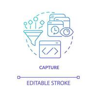 Capturing customer data blue gradient concept icon. Analyze data. Successful individual marketing strategy abstract idea thin line illustration. Isolated outline drawing vector