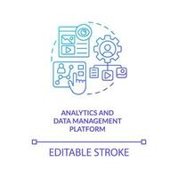 Analytics and data management platform blue gradient concept icon. Digital marketing tools. Research for abstract idea thin line illustration. Isolated outline drawing vector