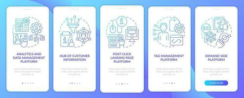 individual márketing herramientas azul degradado inducción móvil aplicación pantalla. recorrido 5 5 pasos gráfico instrucciones con lineal conceptos. ui, ux, gui modelo vector