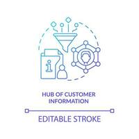 Hub of customer information blue gradient concept icon. Personal user information. Database abstract idea thin line illustration. Isolated outline drawing vector