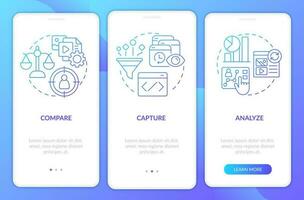 Personalized marketing research blue gradient onboarding mobile app screen. Walkthrough 3 steps graphic instructions with linear concepts. UI, UX, GUI template vector