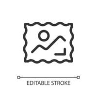 Postage stamp pixel perfect linear ui icon. Philately. Stamps collection. Send letter. GUI, UX design. Outline isolated user interface element for app and web. Editable stroke vector